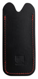 Genuine Black Leather Knife Slip with Herringbone Design and Red Stitching  Front View
