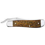 Golden Pinecone Embellished Natural Bone RussLock® with  Amber Color Wash and Black Definition Closed