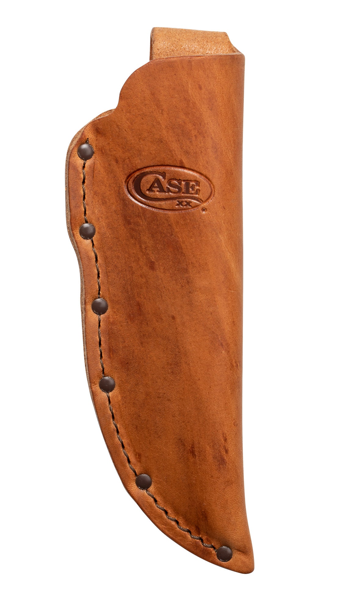 Front View of Smooth Rosewood Ridgeback® Hunter Knife Inside Leather Sheath