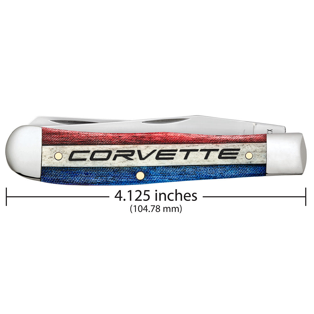 Corvette 70th Anniversary Trapper Gift Set Embellished Smooth Natural Bone with Red, Black and Blue Color Wash and Black Definition Closed