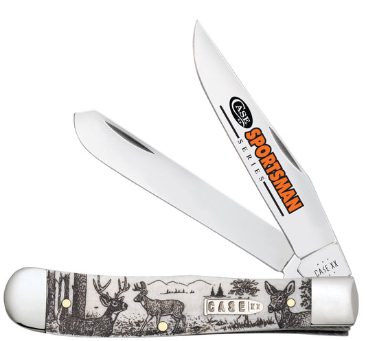 Sportsman Series Deer Embellished Smooth Natural Bone Trapper Front View