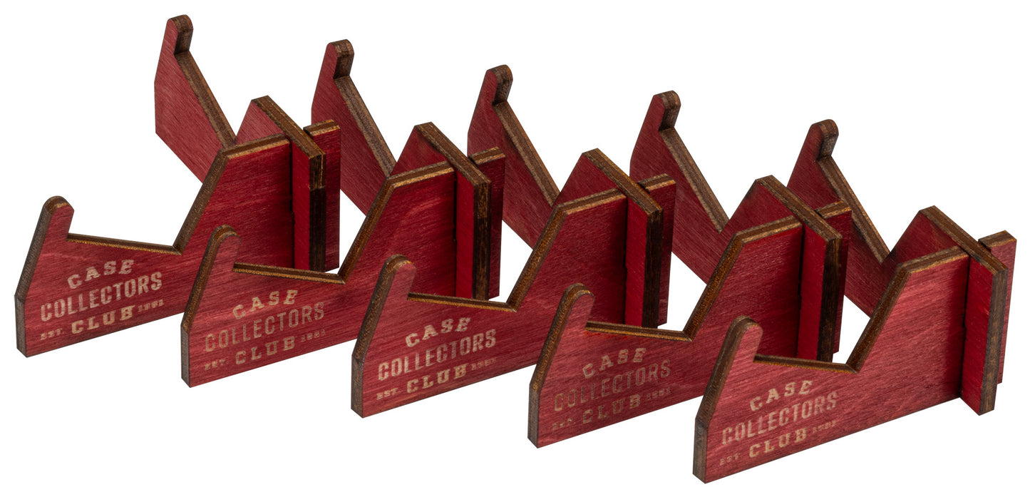 Side View of all 5 of the CCC® 5 Pack Red Wooden Knife Stands
