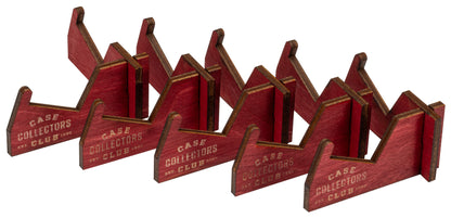 Side View of all 5 of the CCC® 5 Pack Red Wooden Knife Stands
