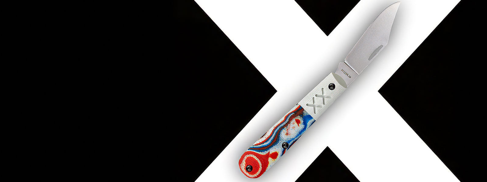 Case Cut of the Month knife with a colorful handle on a black and white background.