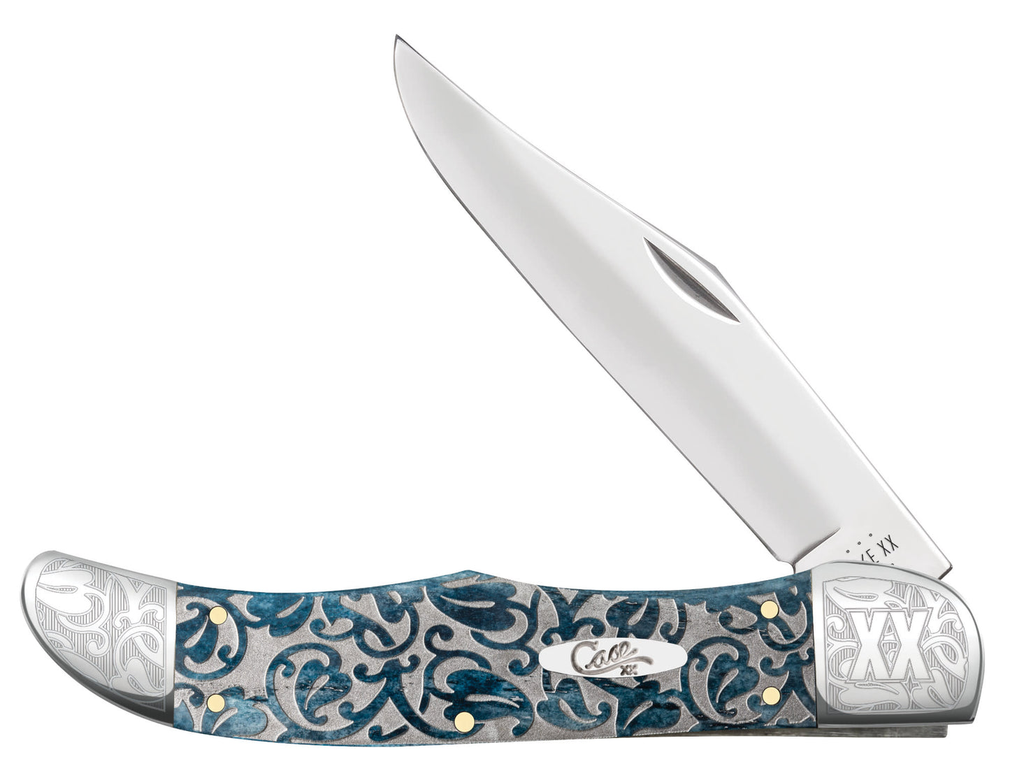 Embellished Smooth Mediterranean Blue Bone Ivy Folding Hunter front view.