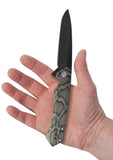 Embellished OD Green Anodized Aluminum Kinzua® with Spear Blade in hand