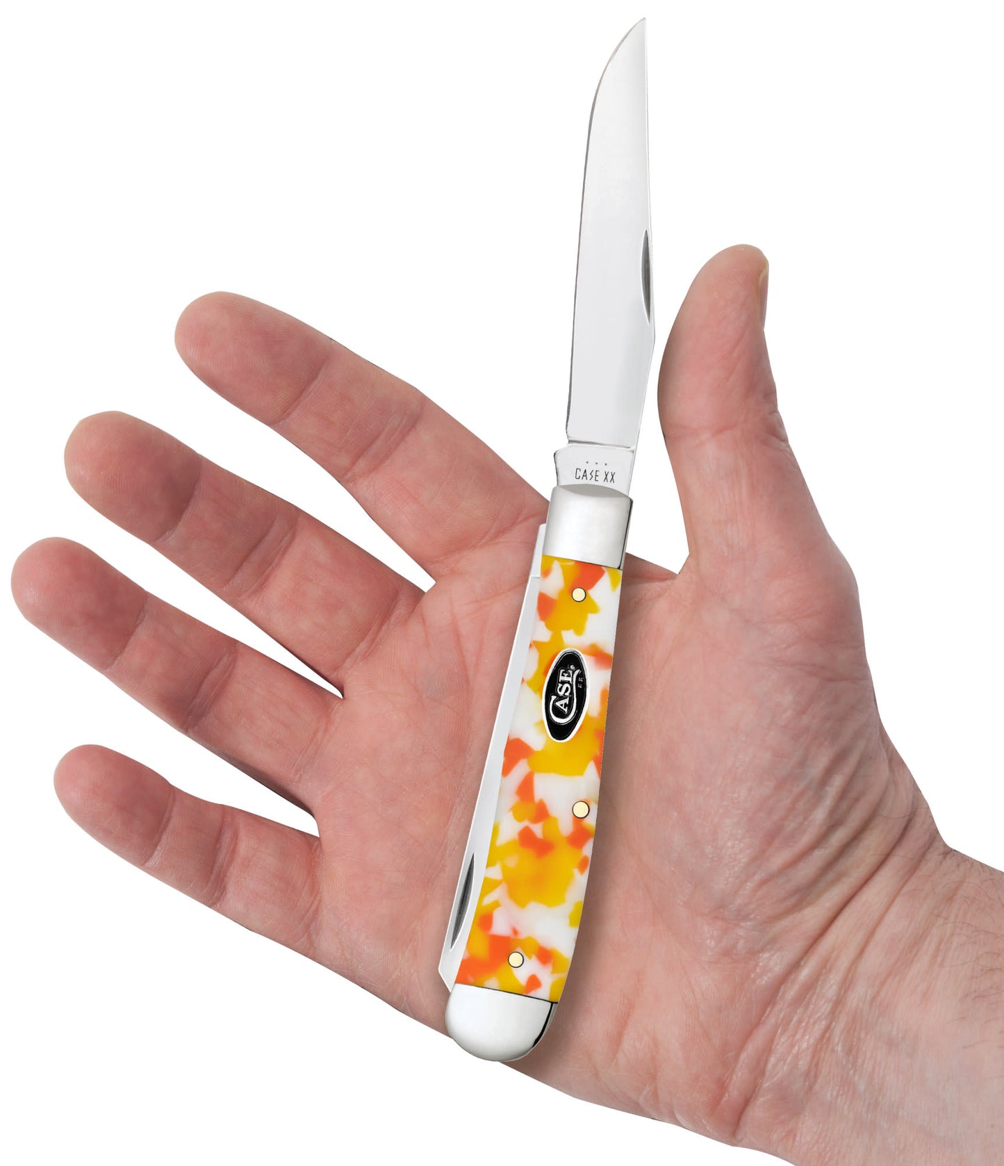 Smooth Candy Corn Kirinite® Trapper in hand.