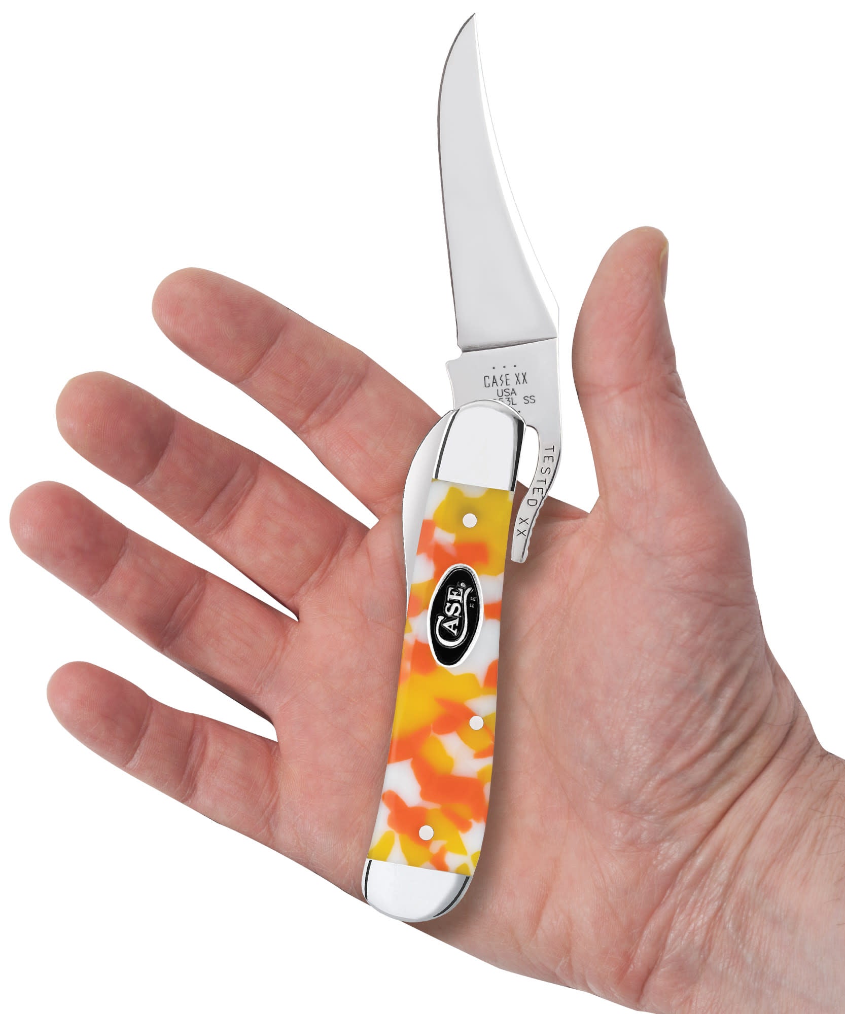 Smooth Candy Corn Kirinite® RussLock® in hand.