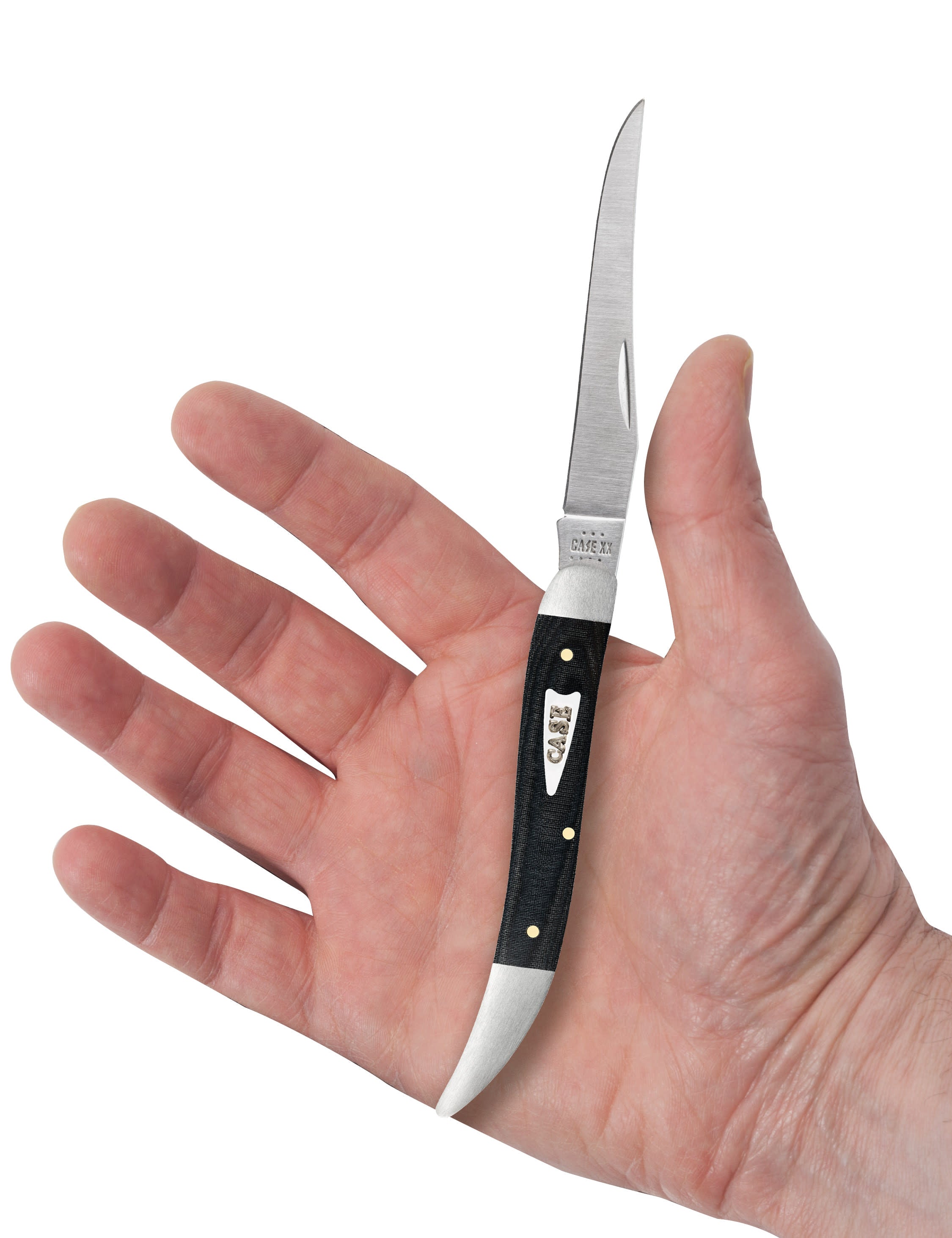 Smooth Black Micarta® Medium Texas Toothpick Knife in Hand