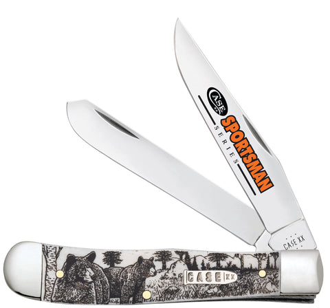 Sportsman Series Bear Embellished Smooth Natural Bone Trapper Front View
