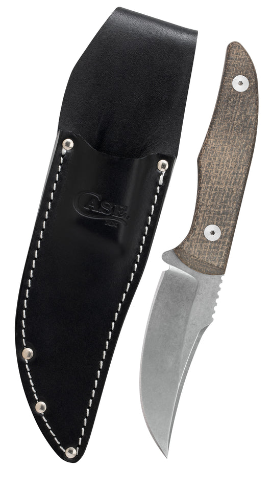 OD Green Burlap Micarta® Hunter CT1 with Embellished Leather Sheath Front View