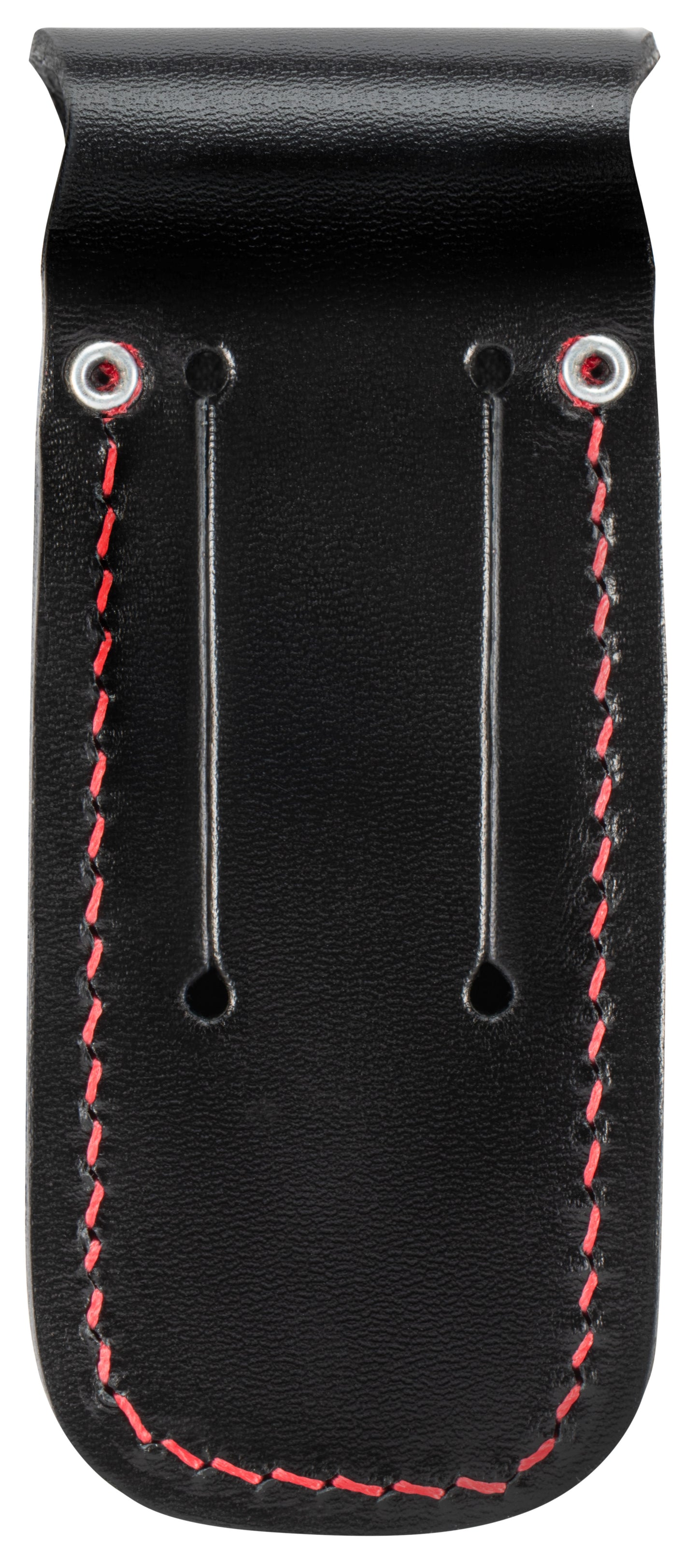 Genuine Black Leather Medium Sheath with Red Stitching Back View