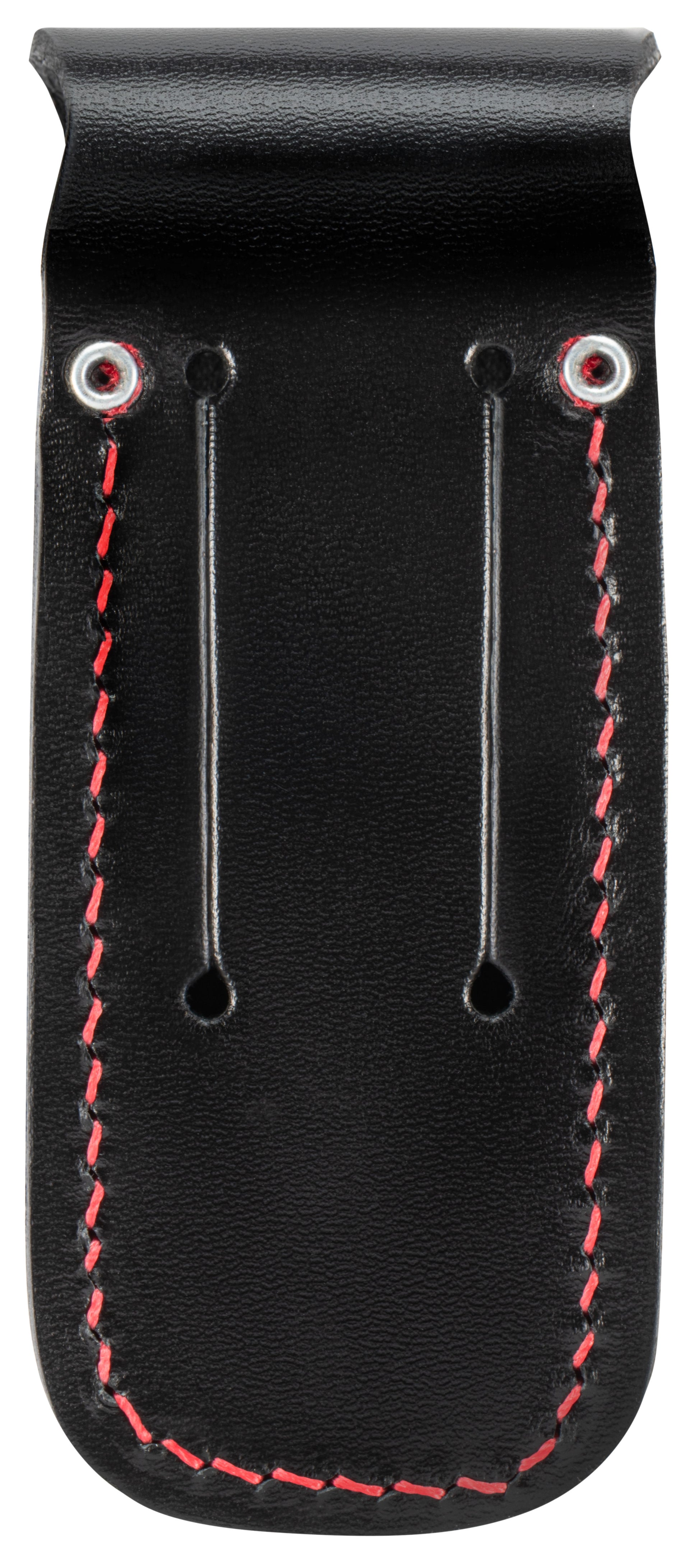 Genuine Black Leather Medium Sheath with Red Stitching Back View