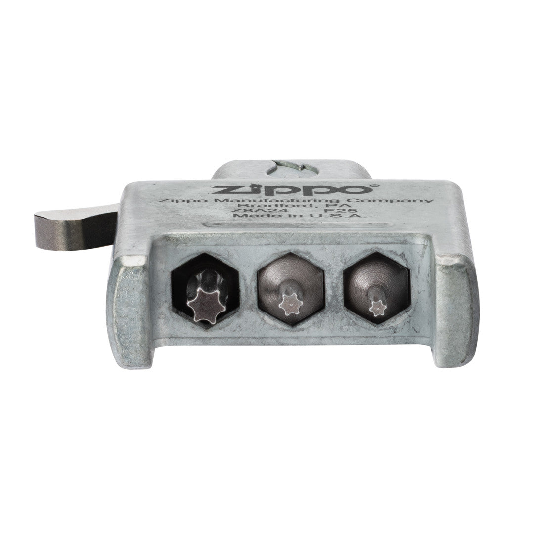 Bottom shot of Case® | Zippo® Bit Safe Screwdriver - Black Matte Lighter Case showing the inserts in their placeholders.