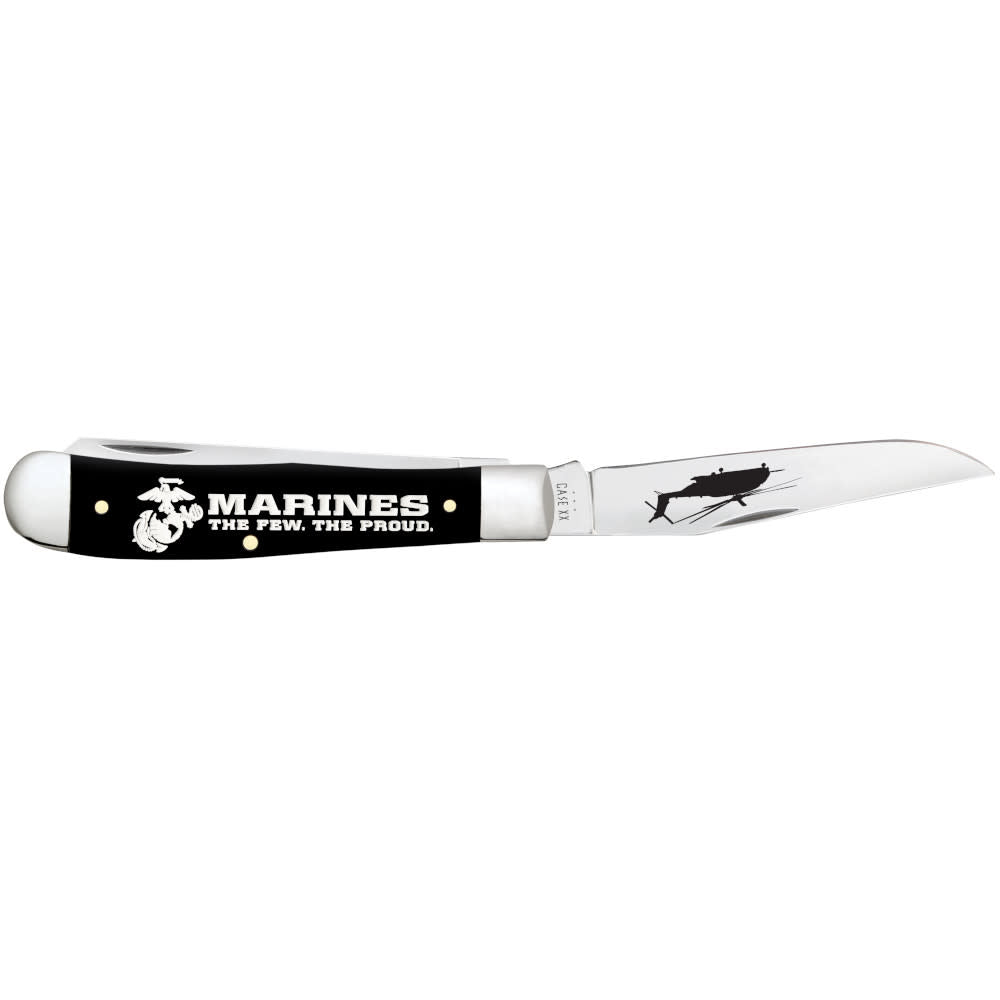 USMC® Embellished Smooth Black Synthetic Trapper  Open