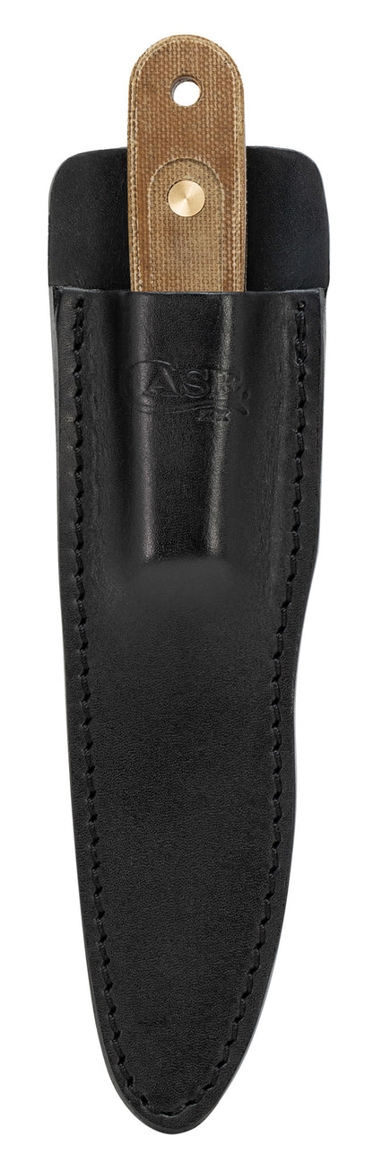 Front view of Genuine leather sheath (included) with Knife Inside