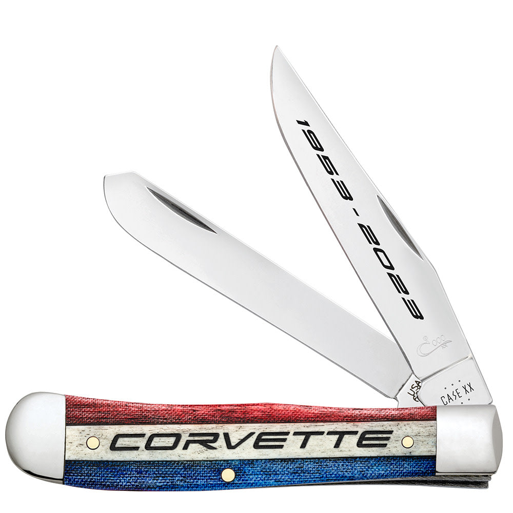 Corvette 70th Anniversary Trapper Gift Set Embellished Smooth Natural Bone with Red, Black and Blue Color Wash and Black Definition Dimensions