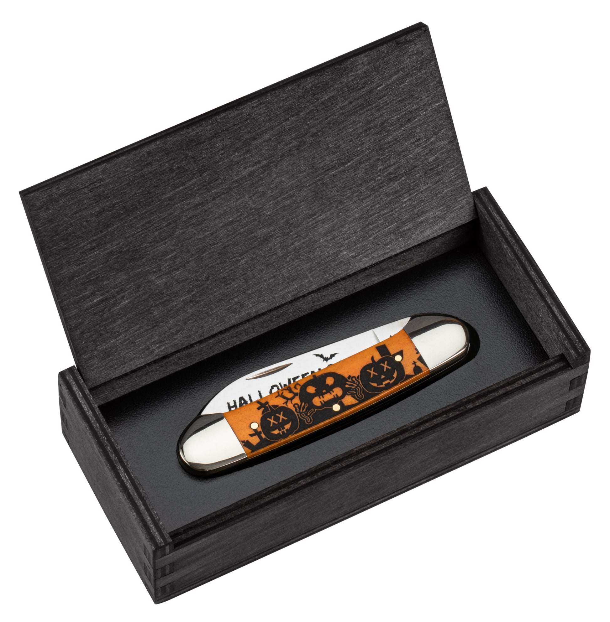 Halloween Smooth Persimmon Orange Bone Canoe Closed in Puzzle Box