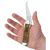 Golden Pinecone Embellished Natural Bone RussLock® with  Amber Color Wash and Black Definition Knife in Hand