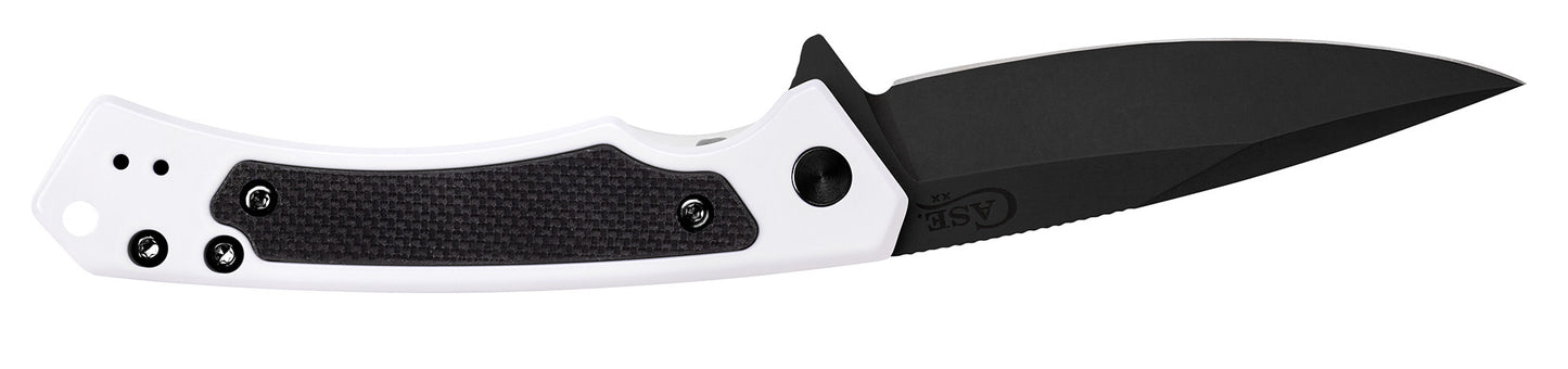 White & Black Anodized Aluminum Marilla® open showing the pocket clip.