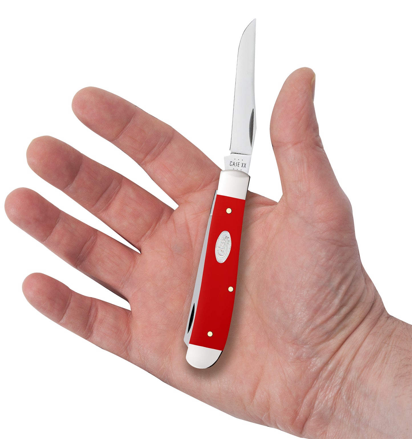 SparXX™ Smooth Red Synthetic Mini Trapper in hand.