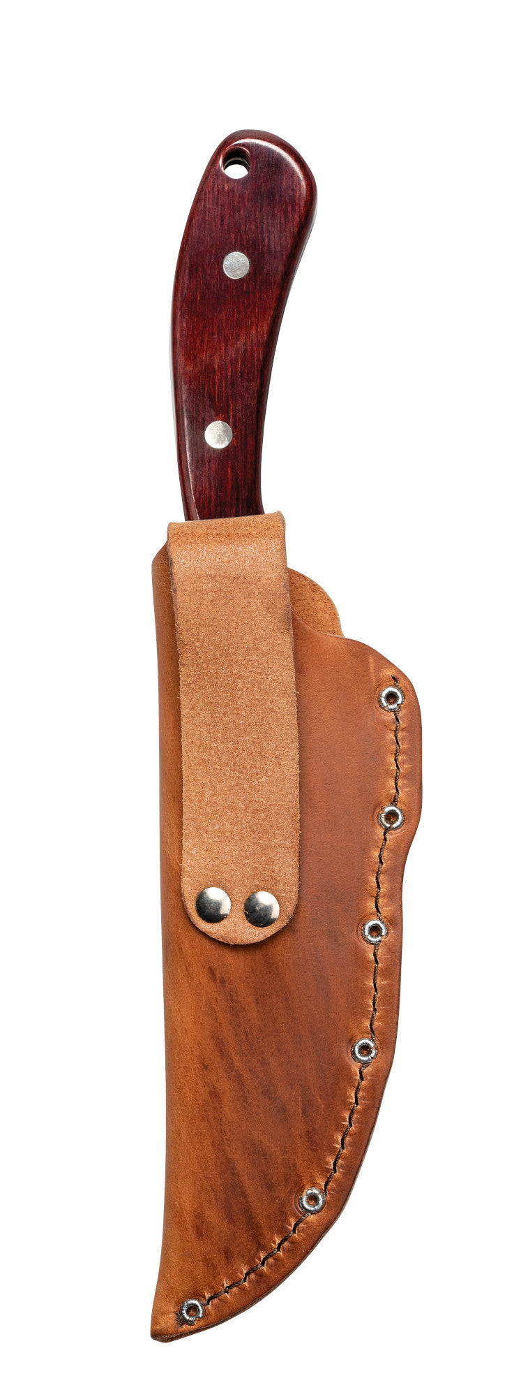 Smooth Rosewood Ridgeback® Hunter Knife Inside Leather Sheath (Back)