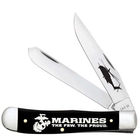 USMC® Embellished Smooth Black Synthetic Trapper  front view