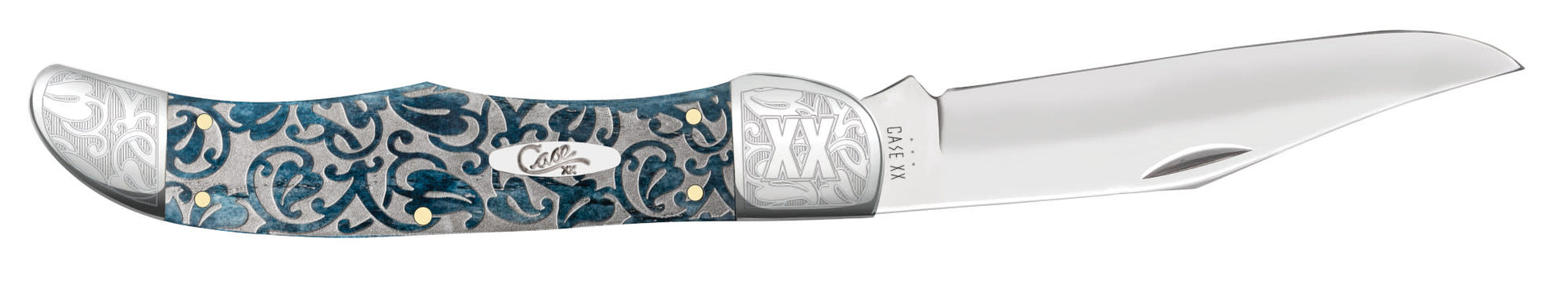 Embellished Smooth Mediterranean Blue Bone Ivy Folding Hunter open.