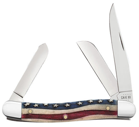 Star Spangled Embellished Smooth Natural Bone Medium Stockman Knife Front View