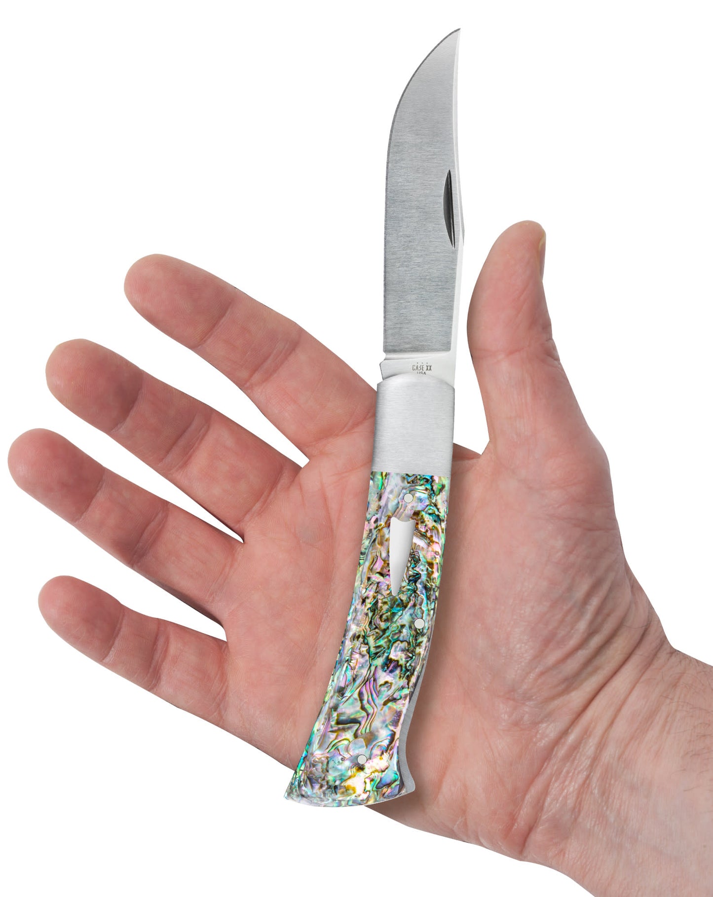 Bill Ruple x Case Axe Handle™ Abalone in hand.