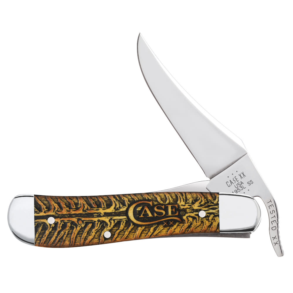 Golden Pinecone Embellished Natural Bone RussLock® with  Amber Color Wash and Black Definition front view