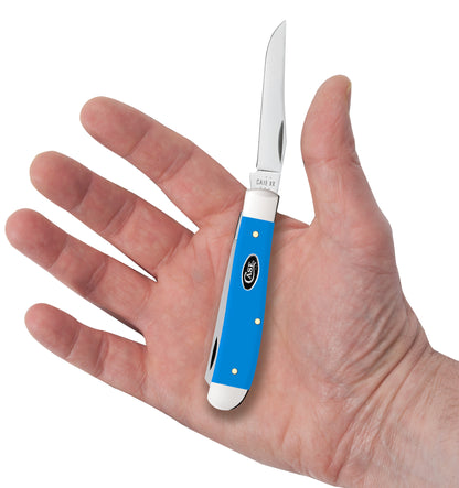 Smooth Light Blue Synthetic Mini Trapper in hand.