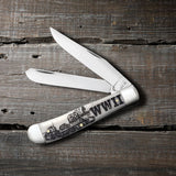 War Series WWII Embellished Smooth Natural Bone Trapper Knife on Wooden Background