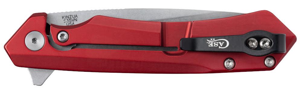 Anodized Aluminum Red Kinzua® Knife Closed and Pocket Clip