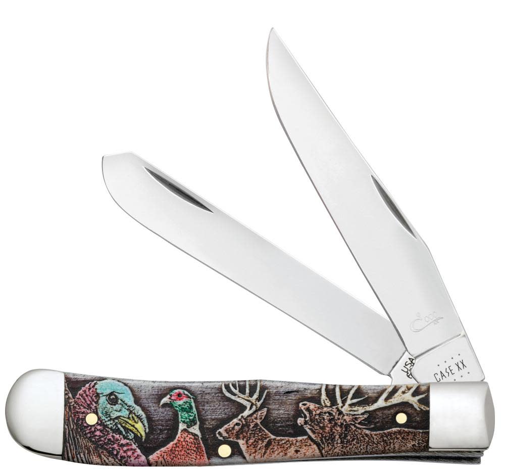 Sportsman Series Gift Set Embellished Smooth Natural Bone Trapper Knife Open with 2 blades