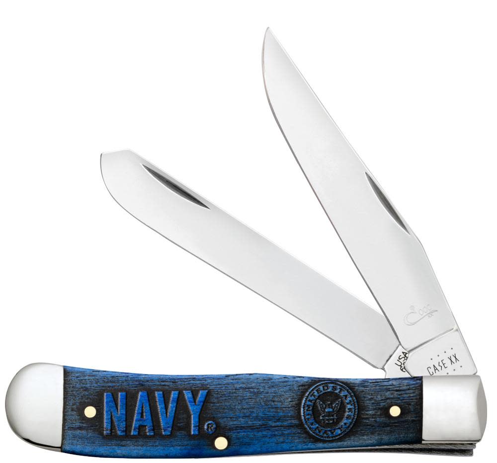 U.S. Navy® Embellished Smooth Natural Bone Trapper Knife Open with 2 blades