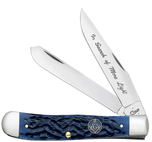 Masonic Standard Jig Blue Bone Trapper Knife Front View