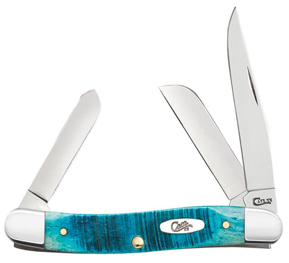 Sawcut Jig Caribbean Blue Bone Medium Stockman Knife Front View