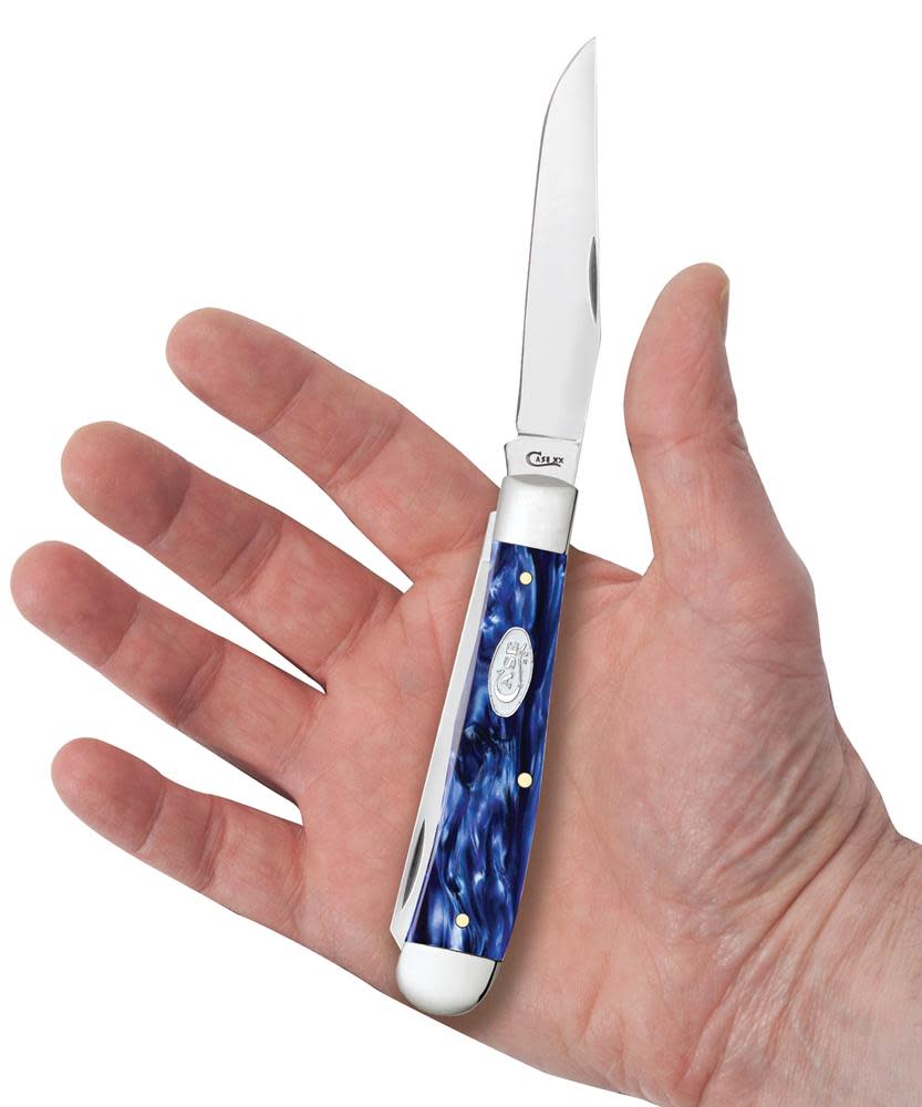 Smooth Blue Pearl Kirinite® Trapper Knife in Hand