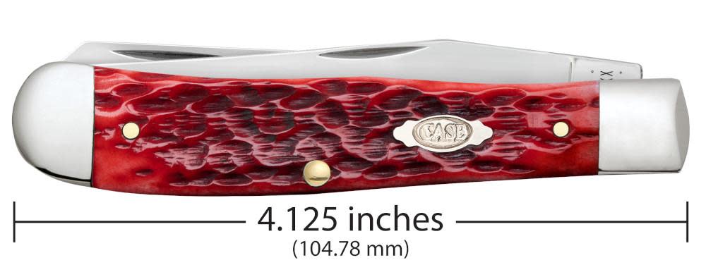 Peach Seed Jig Dark Red Bone CS Trapper Knife Dimensions