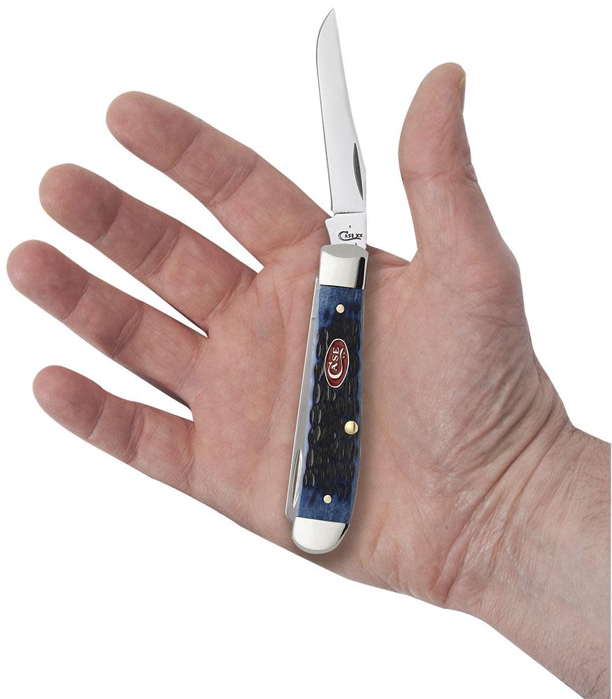 Rogers Jig Navy Blue Bone Mini Trapper Knife in Hand