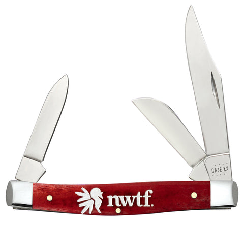 NWTF Embellished Smooth Old Red Bone Medium Stockman Knife Front View