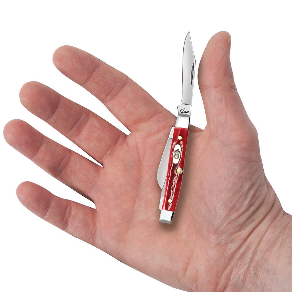 Pocket Worn® Corn Cob Jig Old Red Bone Small Stockman Knife in Hand