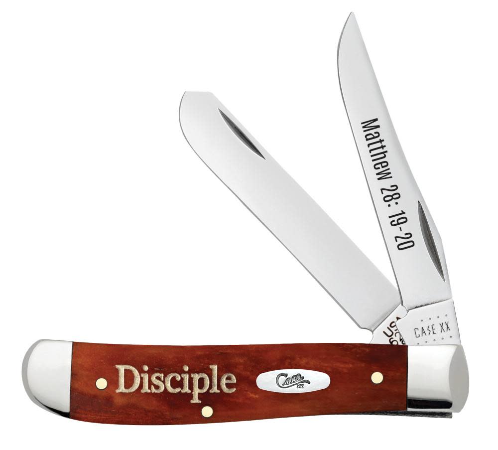 Religious Sayings Matthew 28: 19-20 Embellished Smooth Chestnut Bone Mini Trapper Knife