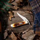 Barnboard Jig Burnt Harvest Orange Bone RussLock® Front View on a Wooden Background