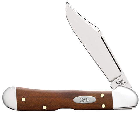 Front view of the Smooth Chestnut Bone Mini CopperLock® open showing the locking clip blade