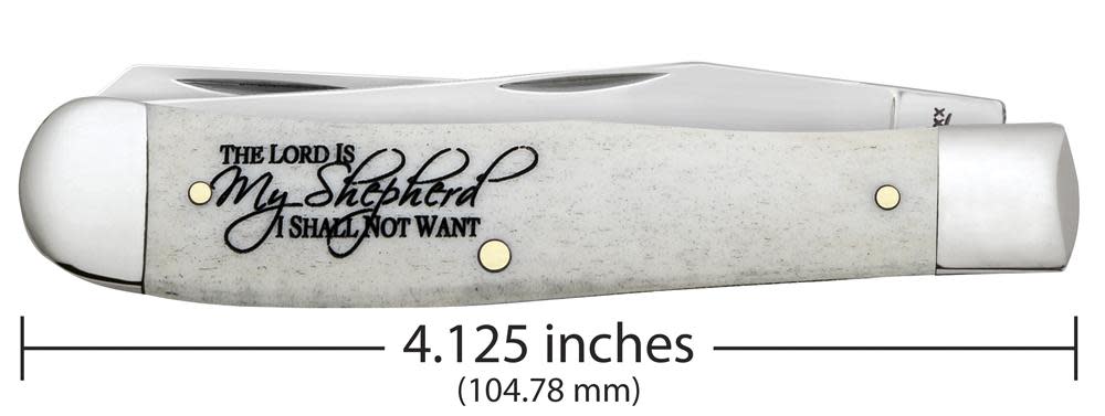 Religious Sayings Psalm 23 Embellished Smooth Natural Bone Trapper Knife Dimensions