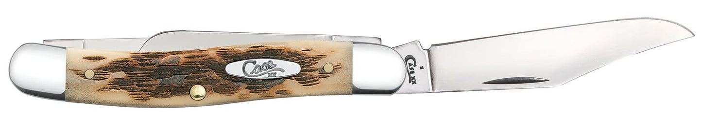 Peach Seed Jig Amber Bone Stockman Knife Open