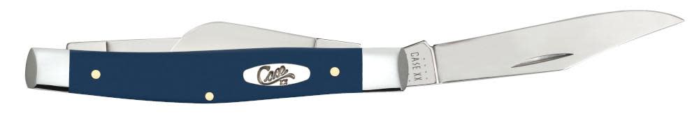 Smooth Navy Blue Synthetic Medium Stockman Knife with Pen Blade Open
