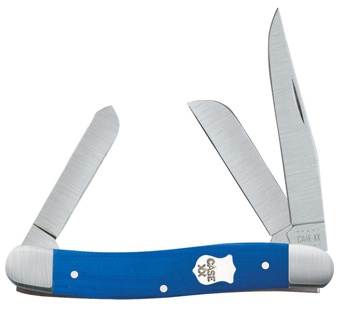 Smooth Blue G-10 Medium Stockman Knife with 3 blades open
